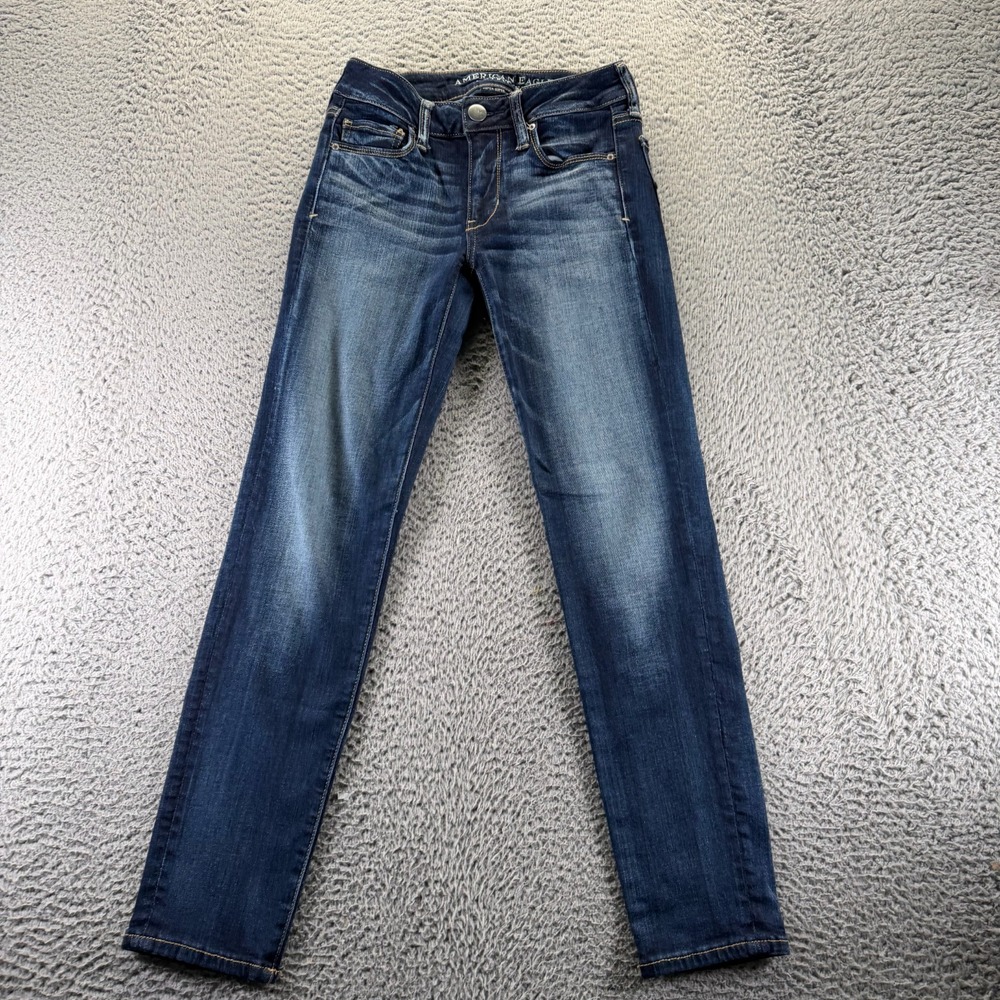 American Eagle Outfitters Jeans Womens 2 Blue Cotton‎ Denim Skinny Stretch Faded